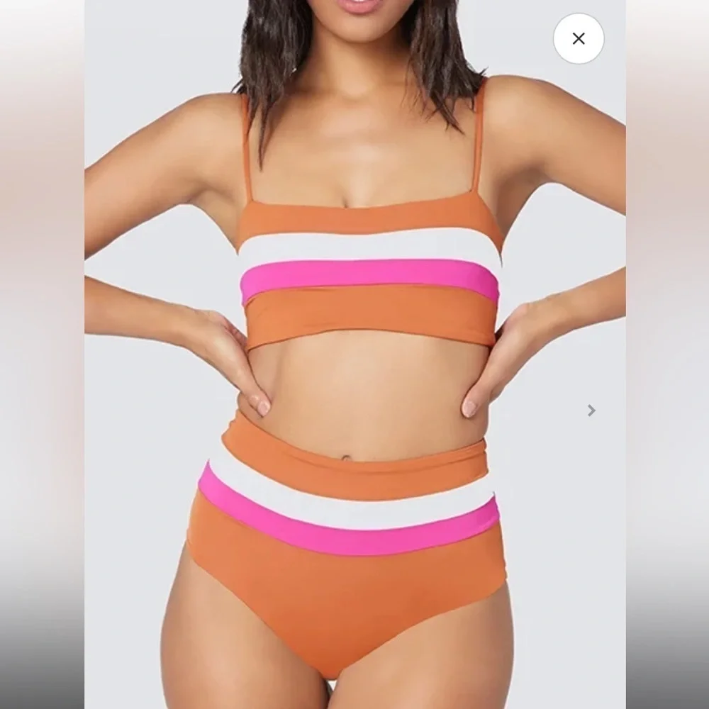 NWT L*SPACE  Rebel stripe top And bottom set amber / bougainvillea /cream small